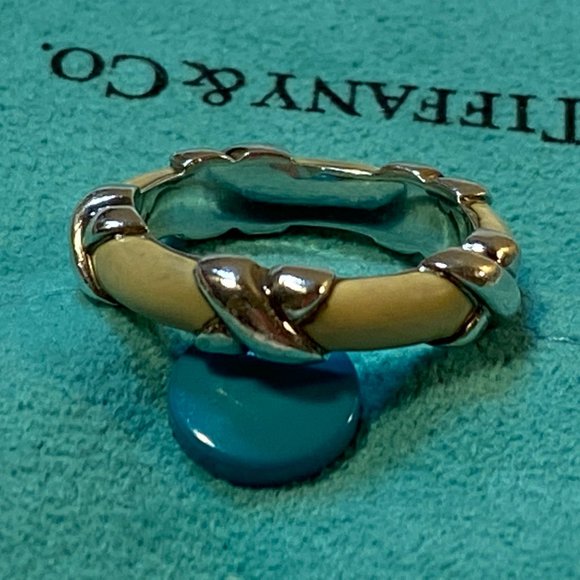 Tiffany & Co. White Enamel Signature X Stack Band Ring size 6 - Picture 3 of 15